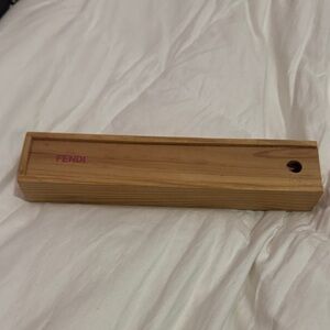 Fendi Tan Wooden Box of 12 colored pencils and Ruler set